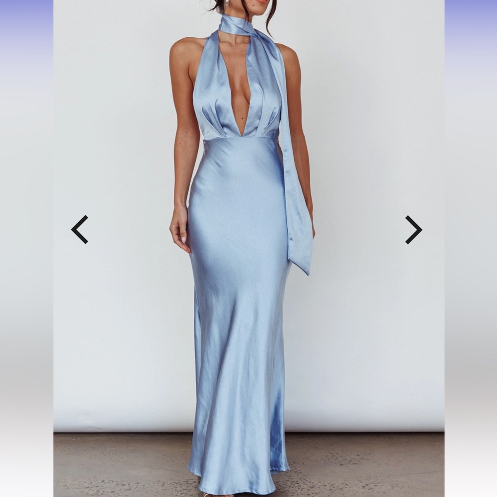 Selfie Leslie Sky Blue Satin Maxi Dress